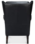 Elite Wing Wood and Leather Black Lounge Arm Chair