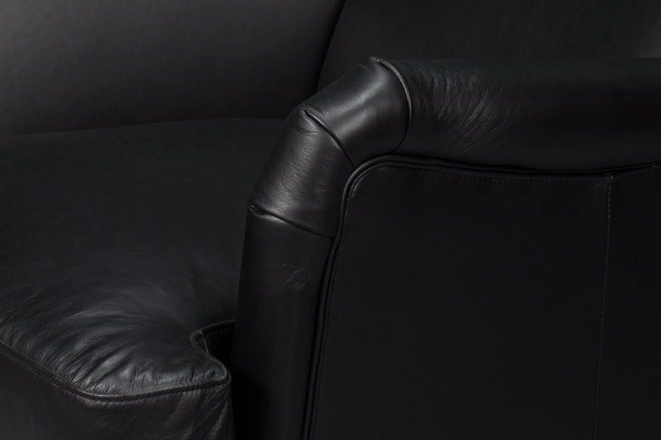 Elite Wing Wood and Leather Black Lounge Arm Chair