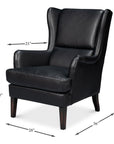 Elite Wing Wood and Leather Black Lounge Arm Chair