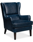 Elite Wing Wood and Leather Blue Lounge Arm Chair