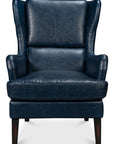 Elite Wing Wood and Leather Blue Lounge Arm Chair