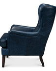 Elite Wing Wood and Leather Blue Lounge Arm Chair