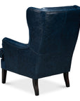 Elite Wing Wood and Leather Blue Lounge Arm Chair