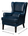 Elite Wing Wood and Leather Blue Lounge Arm Chair