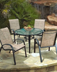 5PC Outdoor Round Glass Dining Table Set Stacking Chairs Outdoor Dining Sets LOOMLAN By LOOMLAN