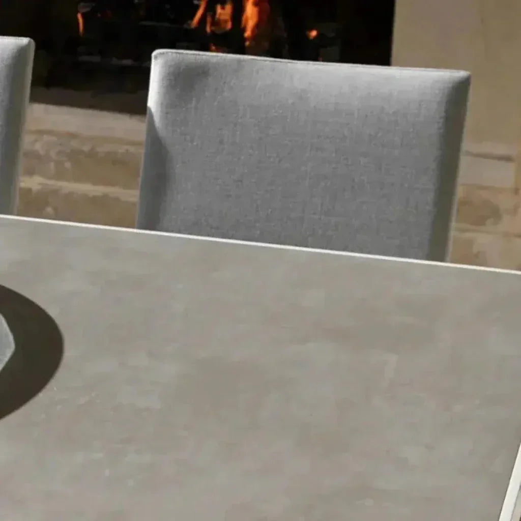 9 Piece Gray - White Outdoor Dining Table Set Sunbrella - LOOMLAN - LOOMLAN - Outdoor Dining Sets