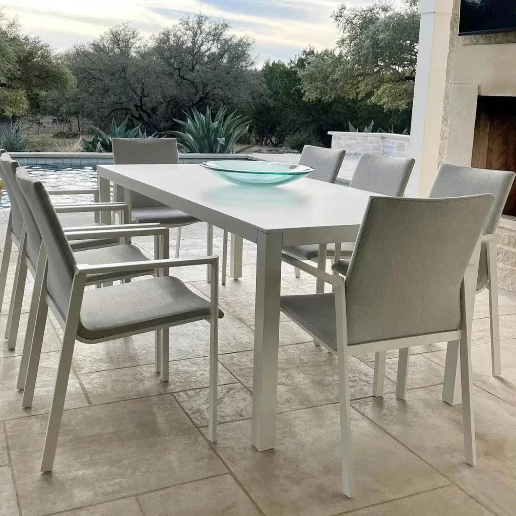 9 Piece Gray - White Outdoor Dining Table Set Sunbrella - LOOMLAN - LOOMLAN - Outdoor Dining Sets