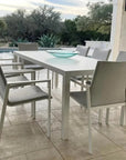 9 Piece Gray - White Outdoor Dining Table Set Sunbrella - LOOMLAN - LOOMLAN - Outdoor Dining Sets