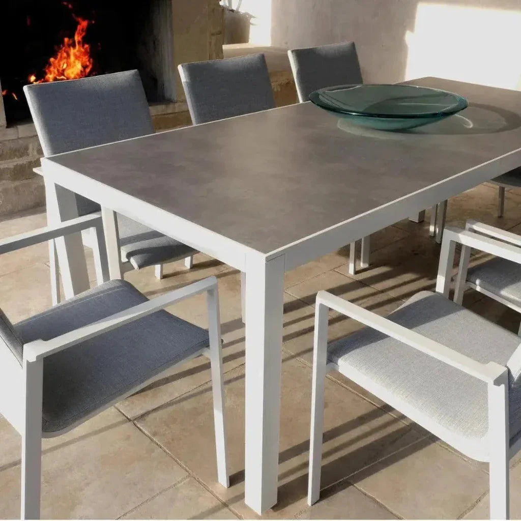 9 Piece Gray - White Outdoor Dining Table Set Sunbrella - LOOMLAN - LOOMLAN - Outdoor Dining Sets