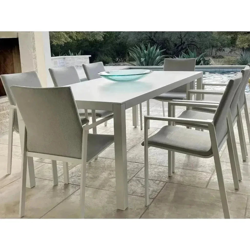 9 Piece Gray - White Outdoor Dining Table Set Sunbrella - LOOMLAN - LOOMLAN - Outdoor Dining Sets