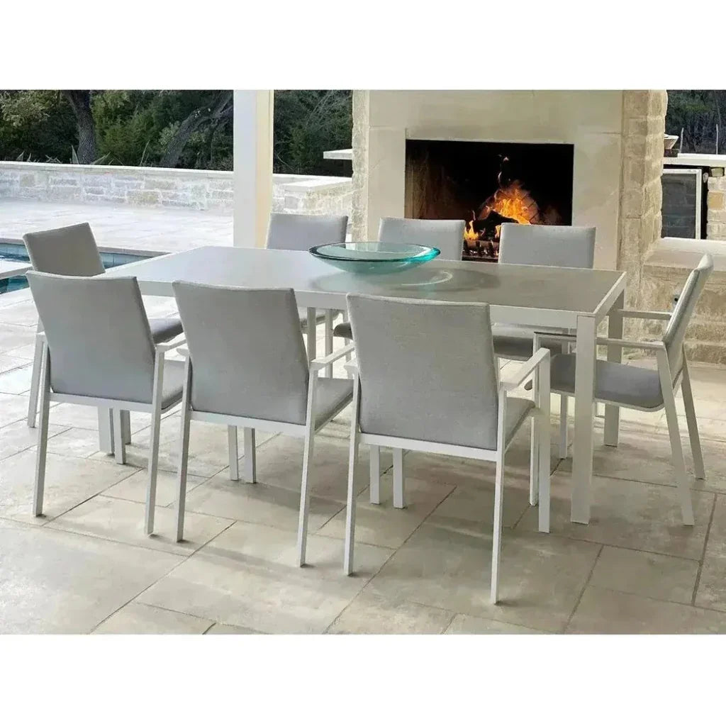 9 Piece Gray - White Outdoor Dining Table Set Sunbrella - LOOMLAN - LOOMLAN - Outdoor Dining Sets