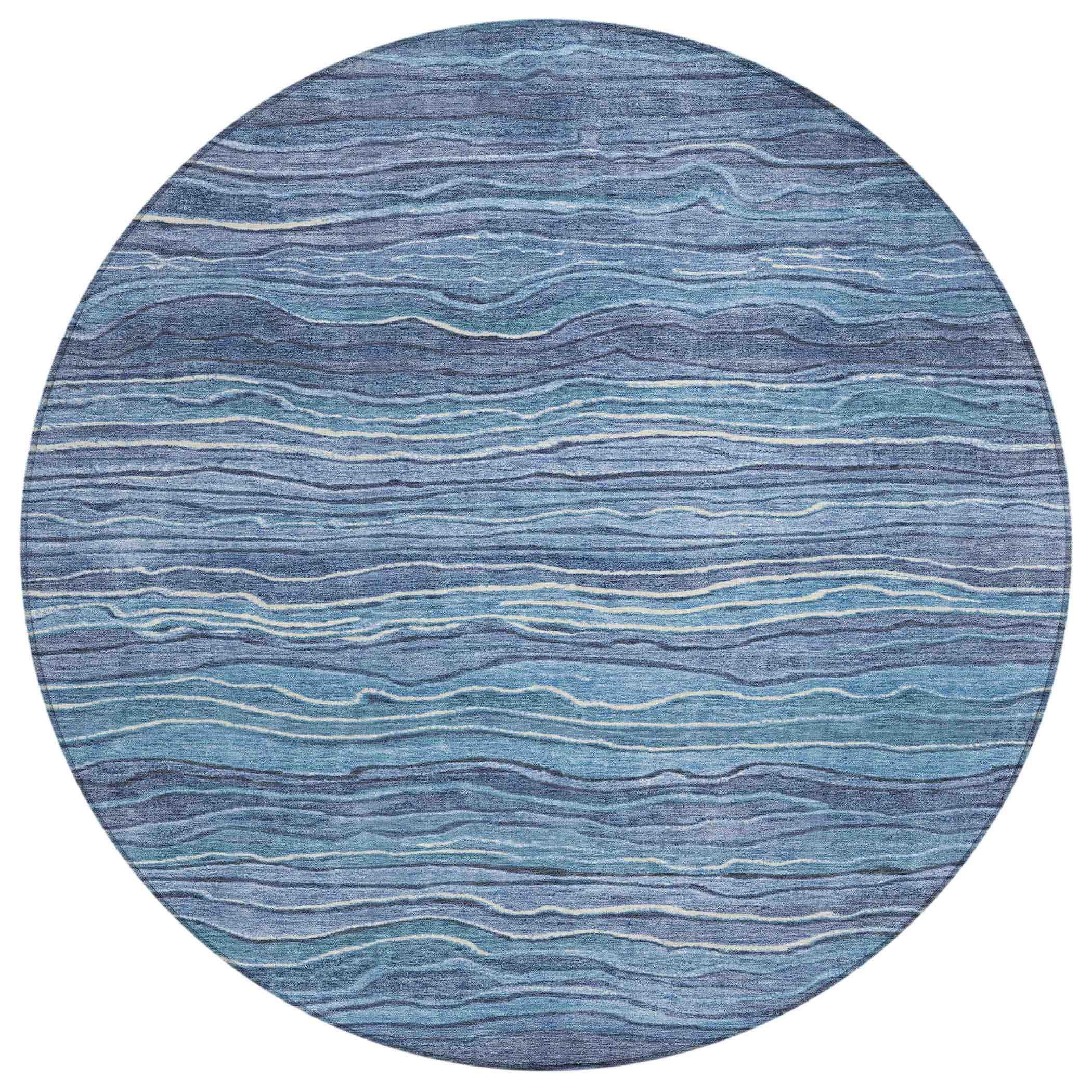 Faerain Blue Washable Indoor-Outdoor Rug
