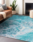 Faerara Teal Washable Indoor-Outdoor Rug