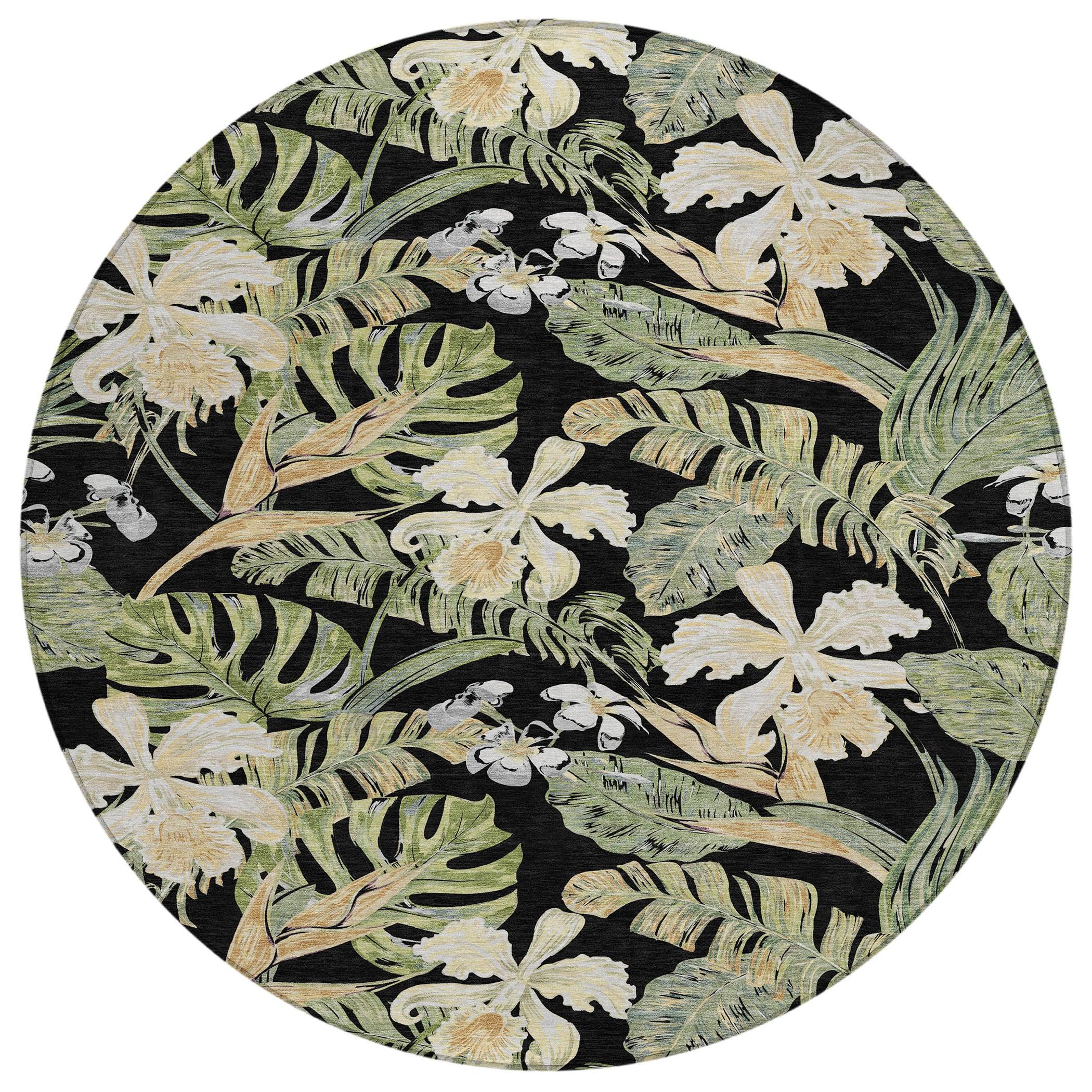 Faereth Black Washable Indoor-Outdoor Rug