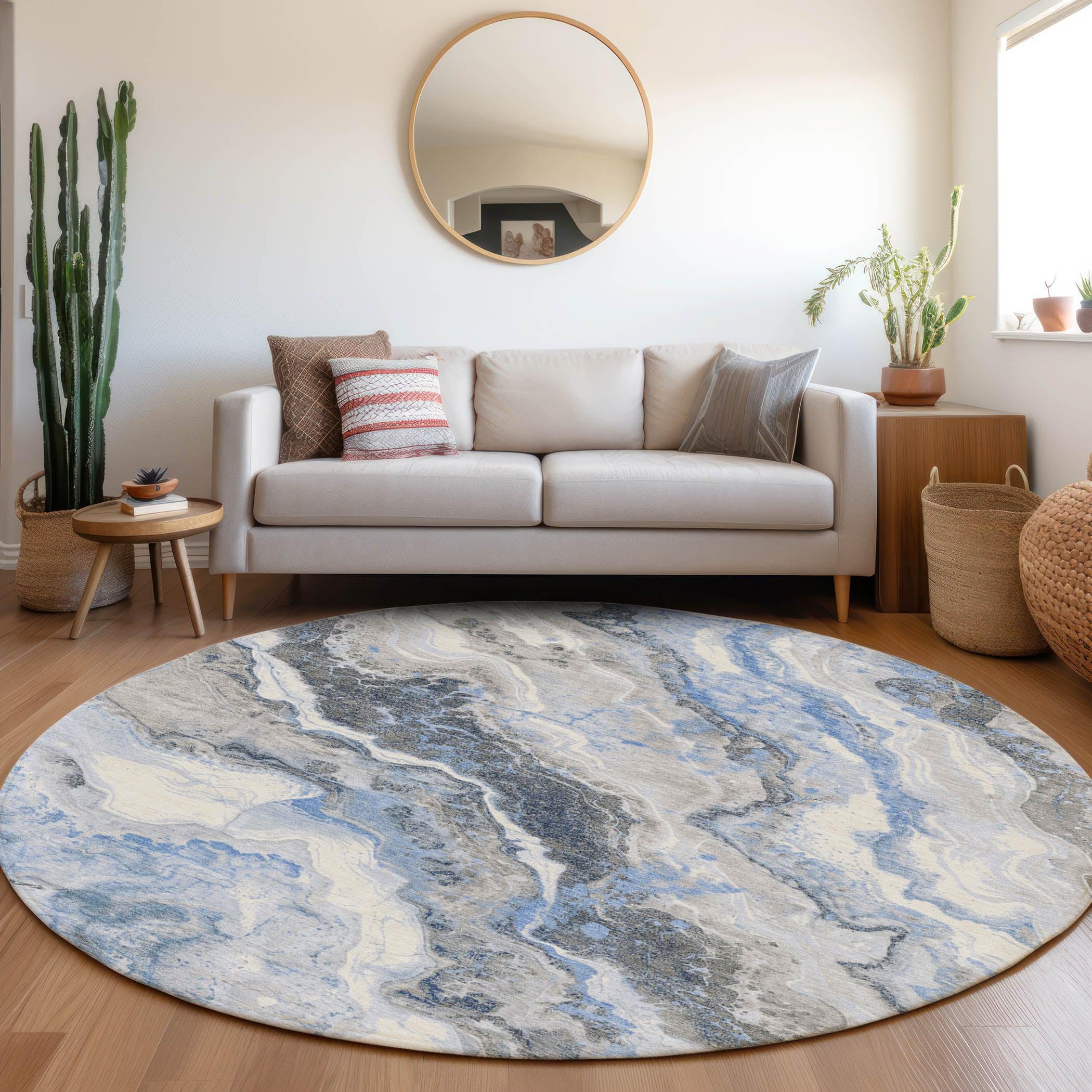 Faeriel Blue Washable Indoor-Outdoor Rug