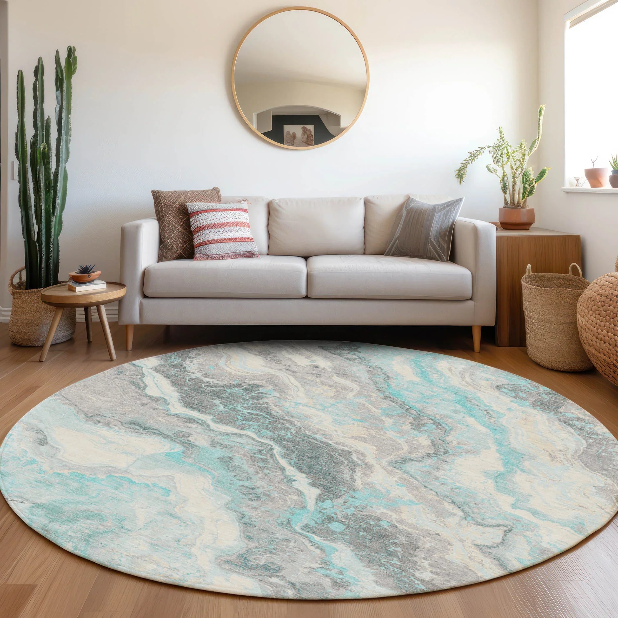 Faeriel Teal Washable Indoor-Outdoor Rug