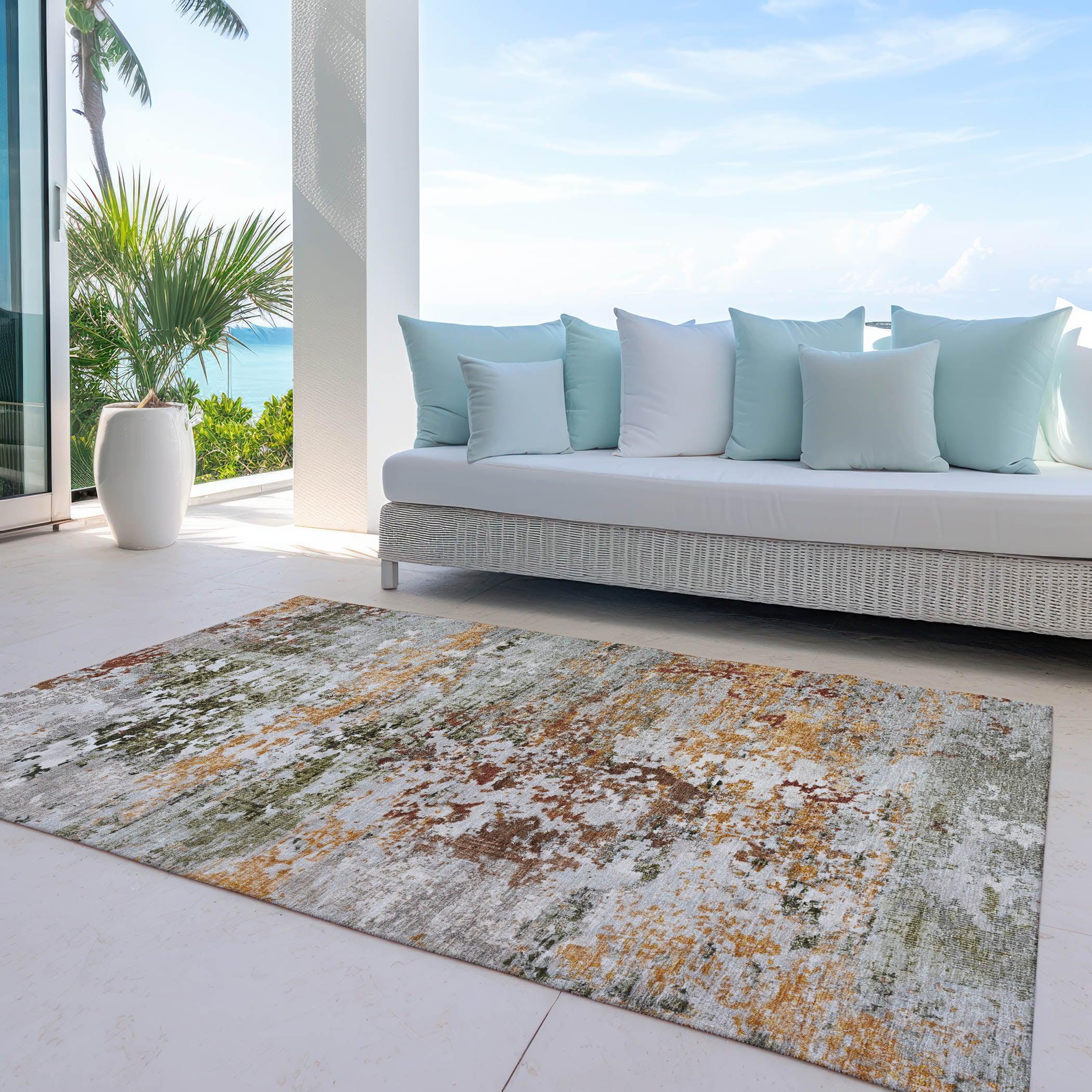 Raeira Terracotta Washable Indoor-Outdoor Rug