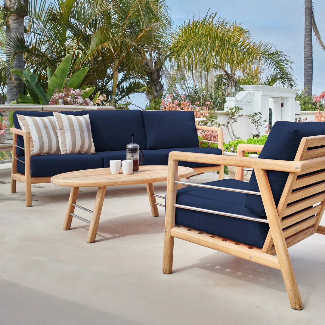 HiTeak Aalto 86-inch Teak Deep Outdoor Couch Sunbrella Cushion