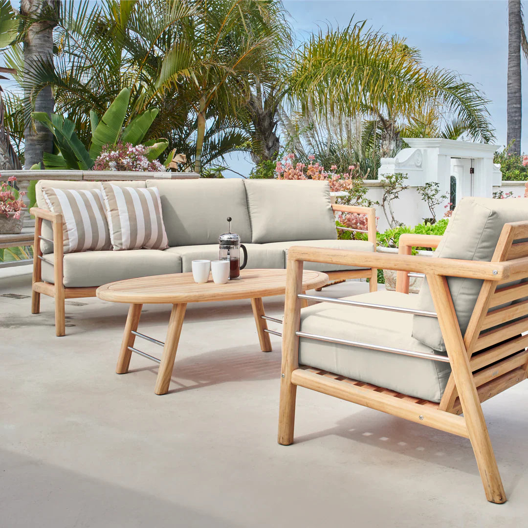 HiTeak Aalto 86-inch Teak Deep Outdoor Couch Sunbrella Cushion