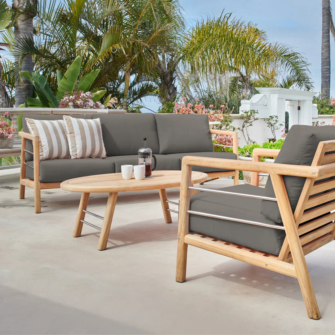 HiTeak Aalto 86-inch Teak Deep Outdoor Couch Sunbrella Cushion