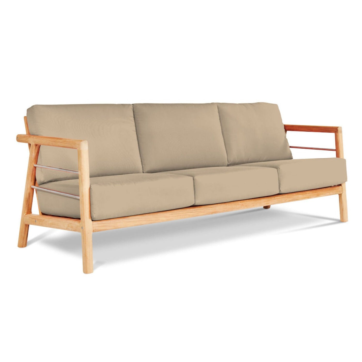 Aalto 86-inch Teak Deep Seating Outdoor Sofa with Sunbrella Cushion-Outdoor Sofas &amp; Loveseats-HiTeak-Fawn-LOOMLAN