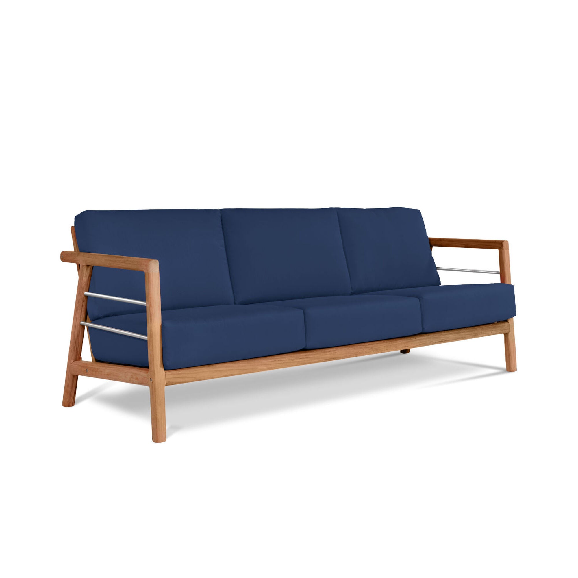 Aalto 86-inch Teak Deep Seating Outdoor Sofa with Sunbrella Cushion-Outdoor Sofas &amp; Loveseats-HiTeak-Navy-LOOMLAN
