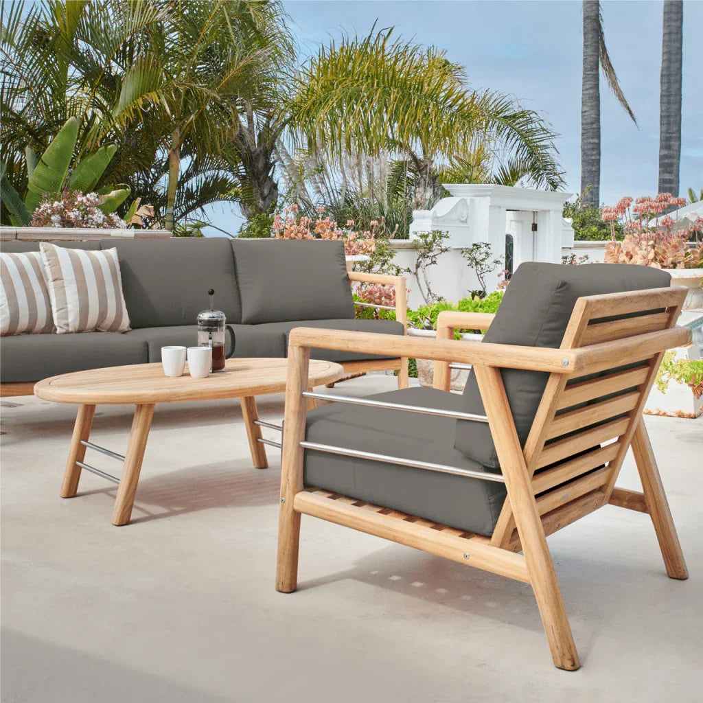 HiTeak Aalto Teak Patio Deep Sofa Set with Sunbrella 4PC
