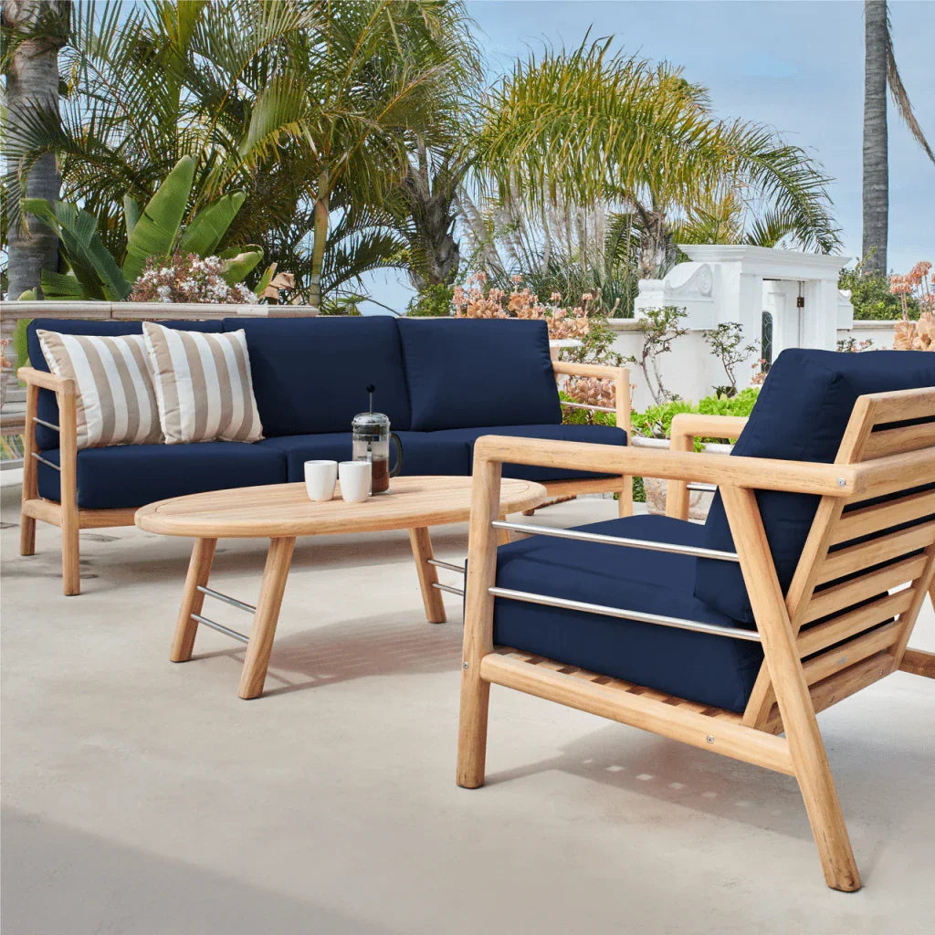 HiTeak Aalto Teak Patio Deep Sofa Set with Sunbrella 4PC
