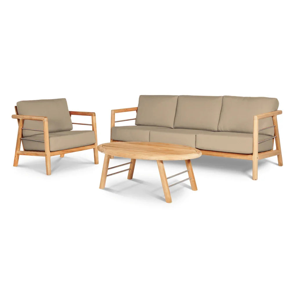 HiTeak Aalto Teak Patio Deep Sofa Set with Sunbrella 4PC