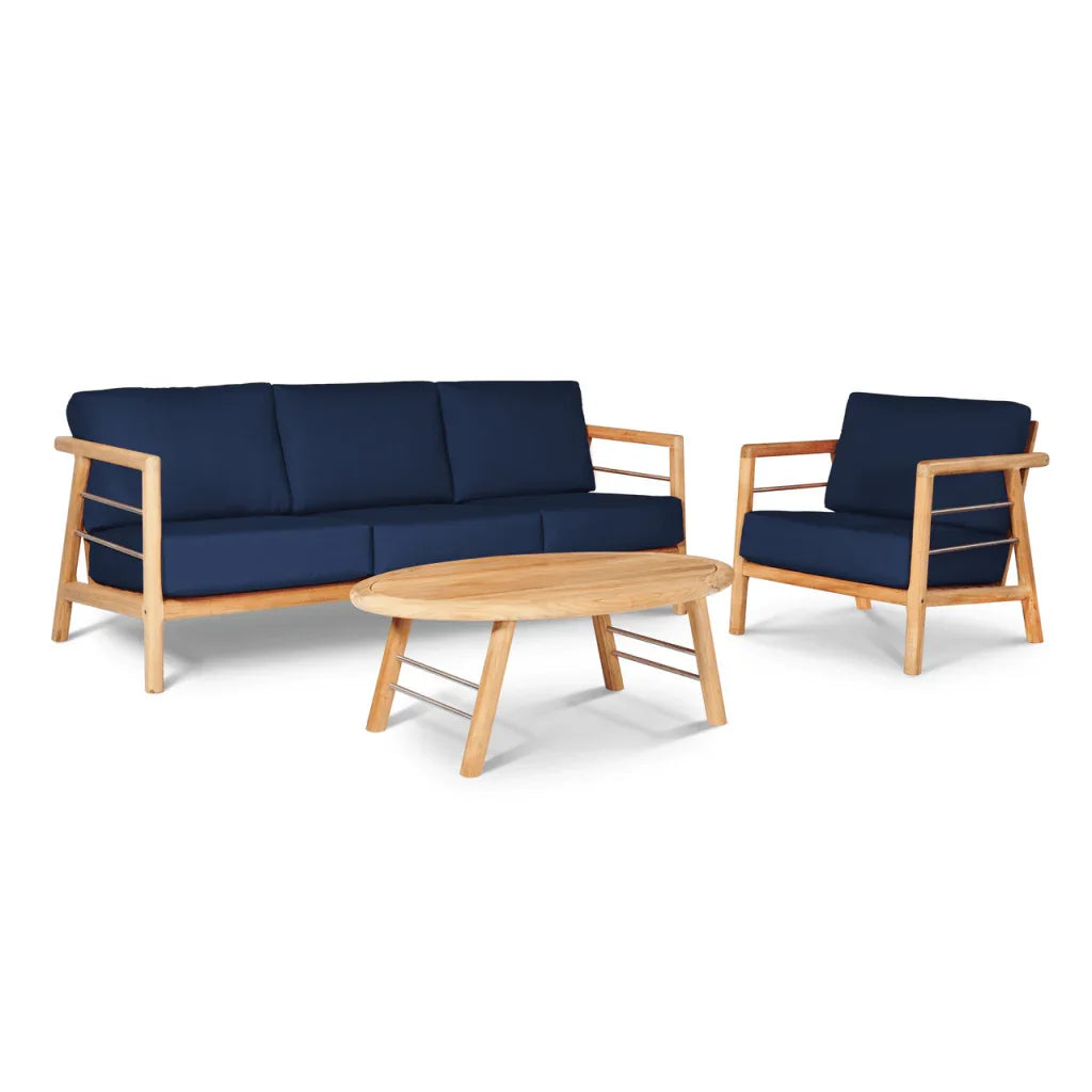 HiTeak Aalto Teak Patio Deep Sofa Set with Sunbrella 4PC