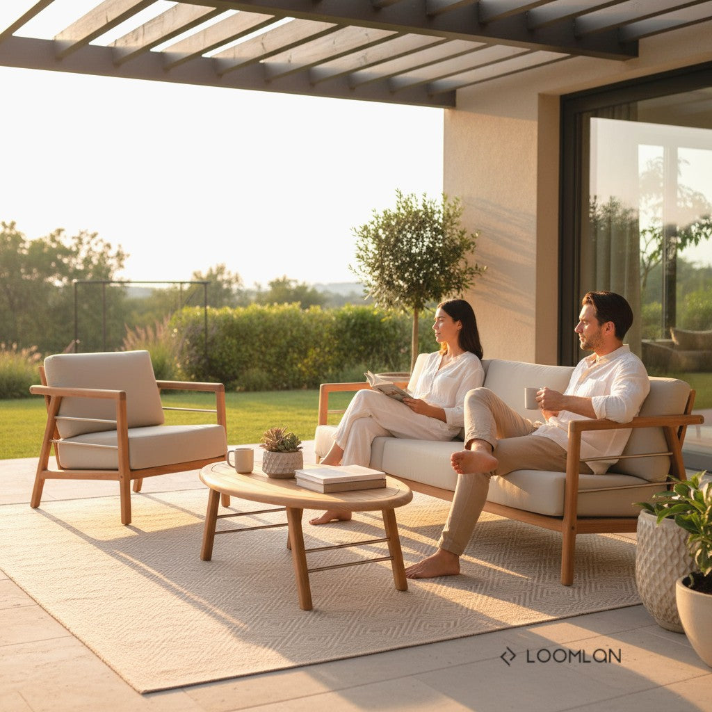 HiTeak Aalto Teak Patio Deep Sofa Set with Sunbrella 4PC