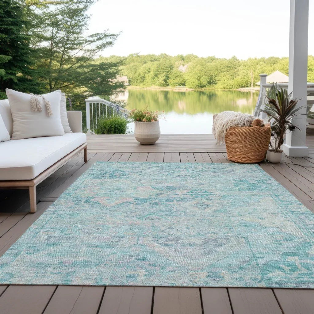Aelain Teal Washable Indoor - Outdoor Rug - LOOMLAN - LOOMLAN Rugs - Outdoor Rugs
