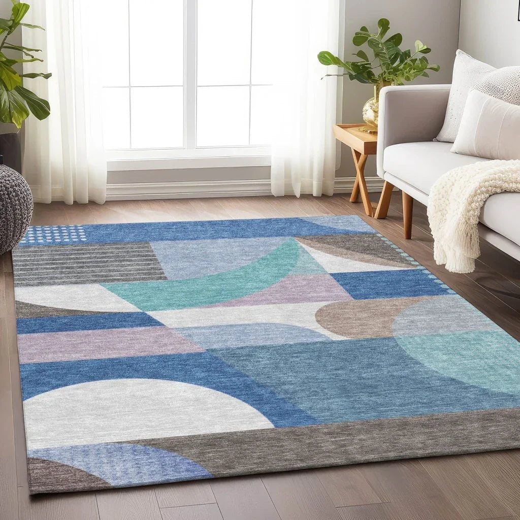 Aeleth Blue Washable Indoor - Outdoor Rug - LOOMLAN - LOOMLAN Rugs - Outdoor Rugs