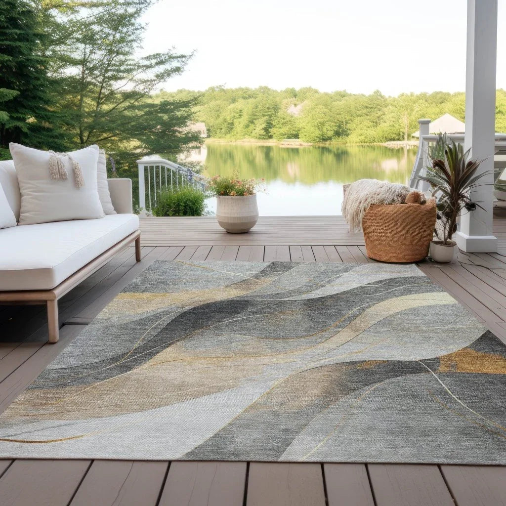 Aelien Gray Washable Indoor - Outdoor Rug - LOOMLAN - LOOMLAN Rugs - Outdoor Rugs