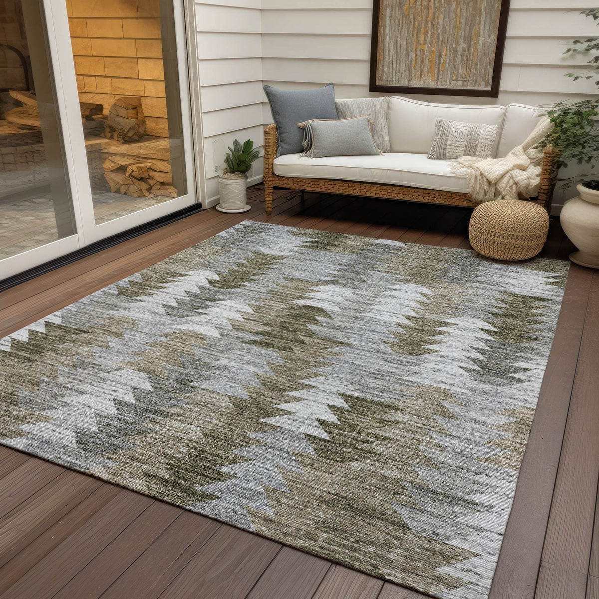 Addison Rugs Angled Checks Brown Washable Indoor-Outdoor Rug