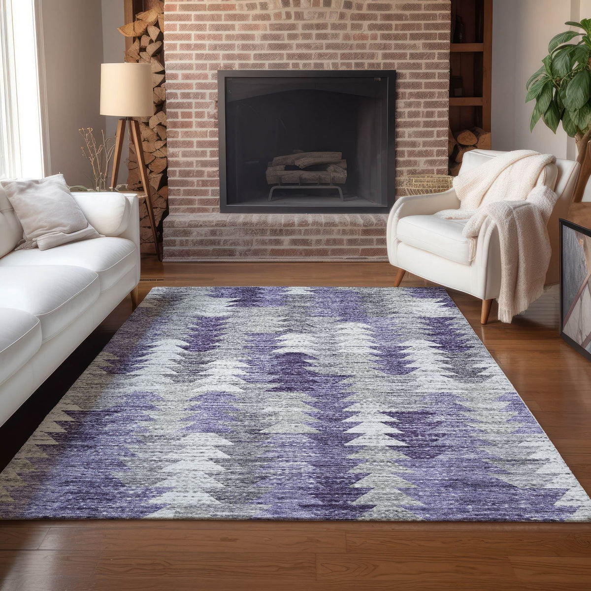 Addison Rugs Angled Checks Purple Washable Indoor-Outdoor Rug