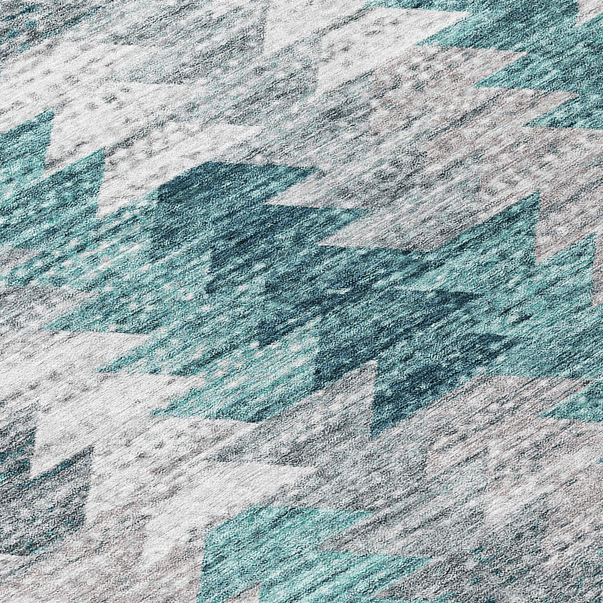 Addison Rugs Angled Checks Teal Washable Indoor-Outdoor Rug