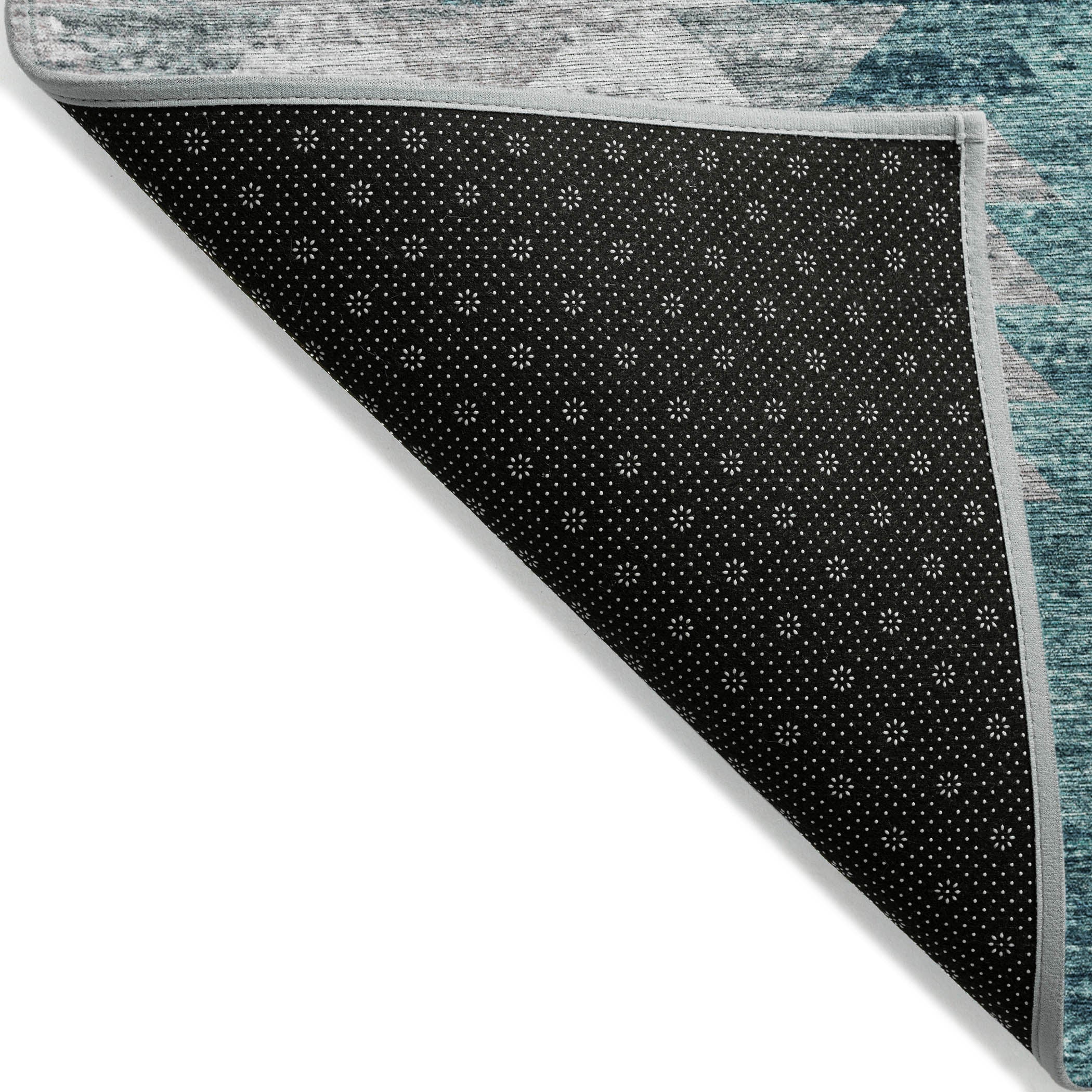 Angled Checks Teal Washable Indoor-Outdoor Rug