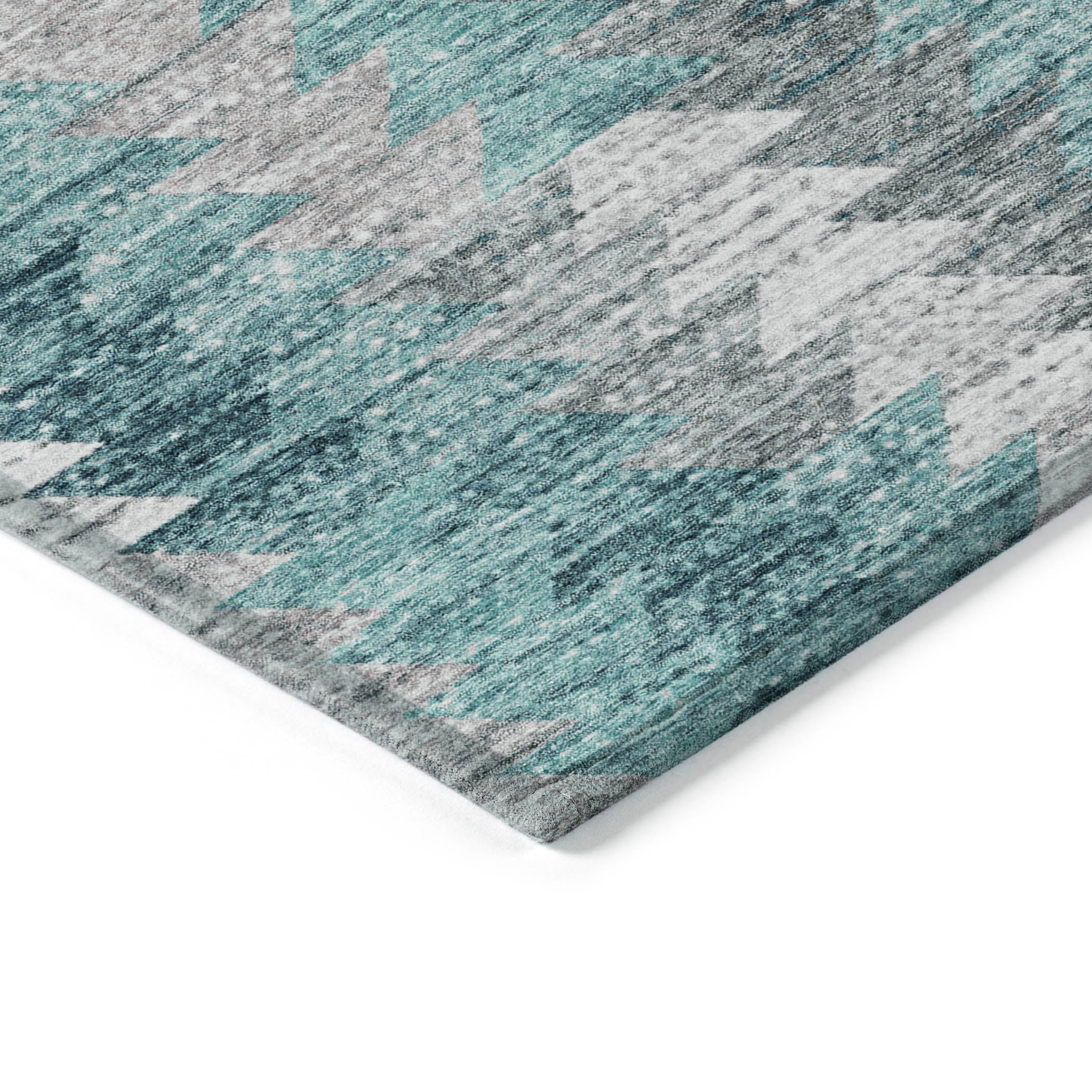 Angled Checks Teal Washable Indoor-Outdoor Rug