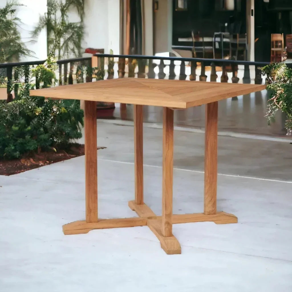 HiTeak Avery Square Teak Outdoor Dining Table Umbrella Hole