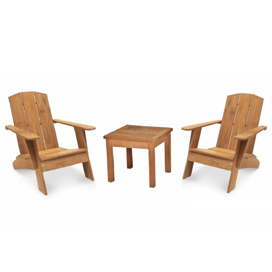 Bainbridge Teak Patio Adirondack Lounge Set 3PC-Outdoor Lounge Sets-HiTeak-LOOMLAN
