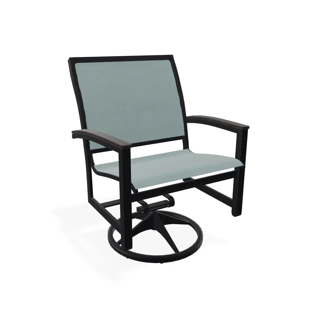 Bazza Sling Swivel Rocker With Rustic Polymer Arm Accents