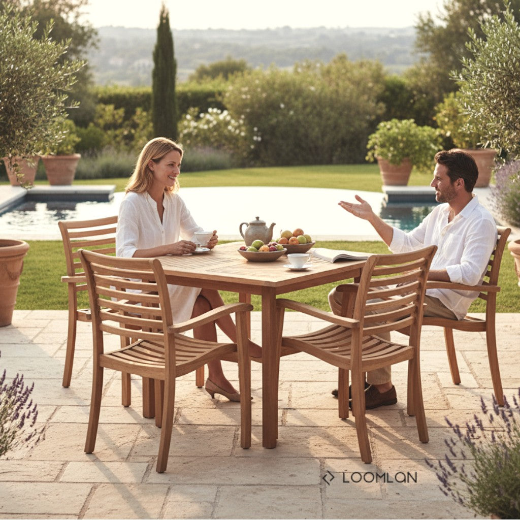 HiTeak Birmingham Square Outdoor Dining Table Umbrella Hole