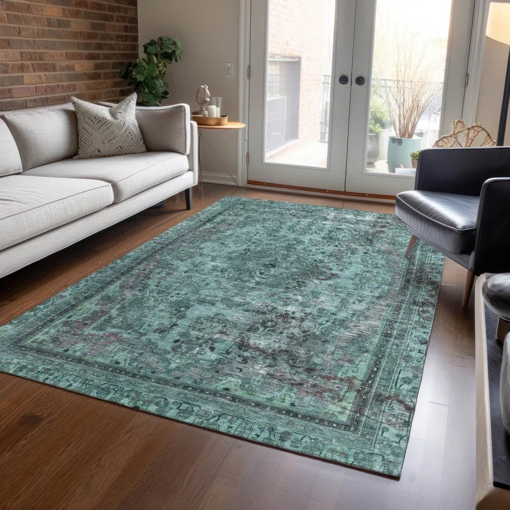 LOOMLAN Rugs Blazura Teal Washable Indoor-Outdoor Rug
