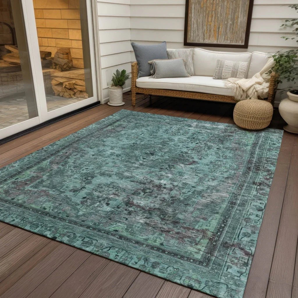 LOOMLAN Rugs Blazura Teal Washable Indoor-Outdoor Rug