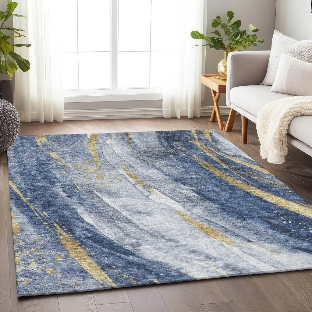 LOOMLAN Rugs Braeon Blue Washable Indoor-Outdoor Rug