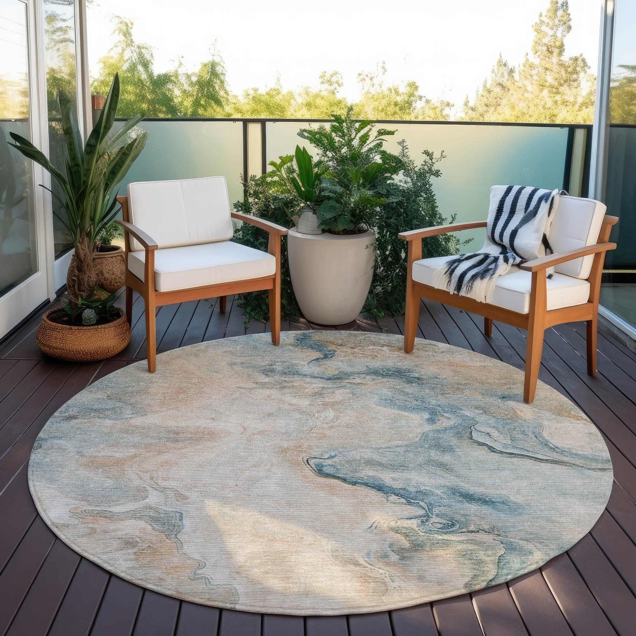 LOOMLAN Rugs Caelanor Teal Washable Indoor-Outdoor Rug
