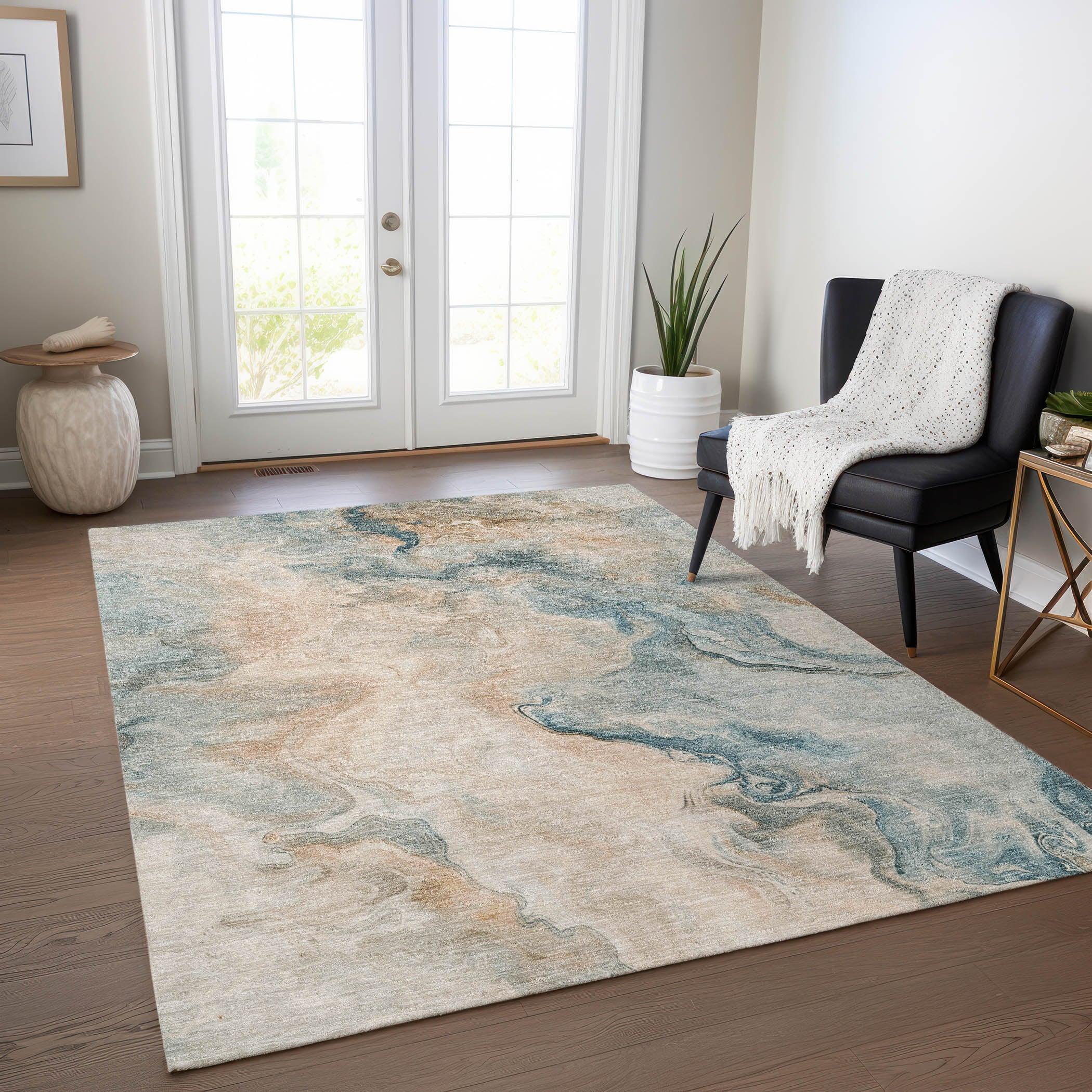 LOOMLAN Rugs Caelanor Teal Washable Indoor-Outdoor Rug