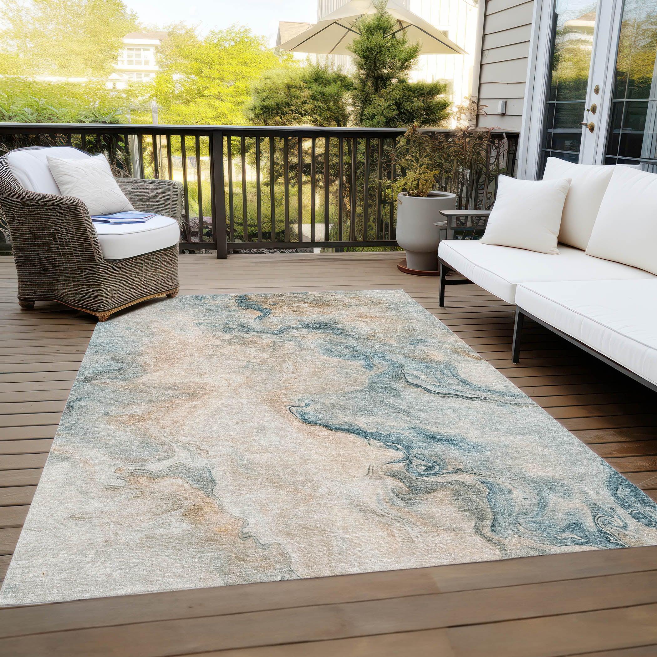 LOOMLAN Rugs Caelanor Teal Washable Indoor-Outdoor Rug
