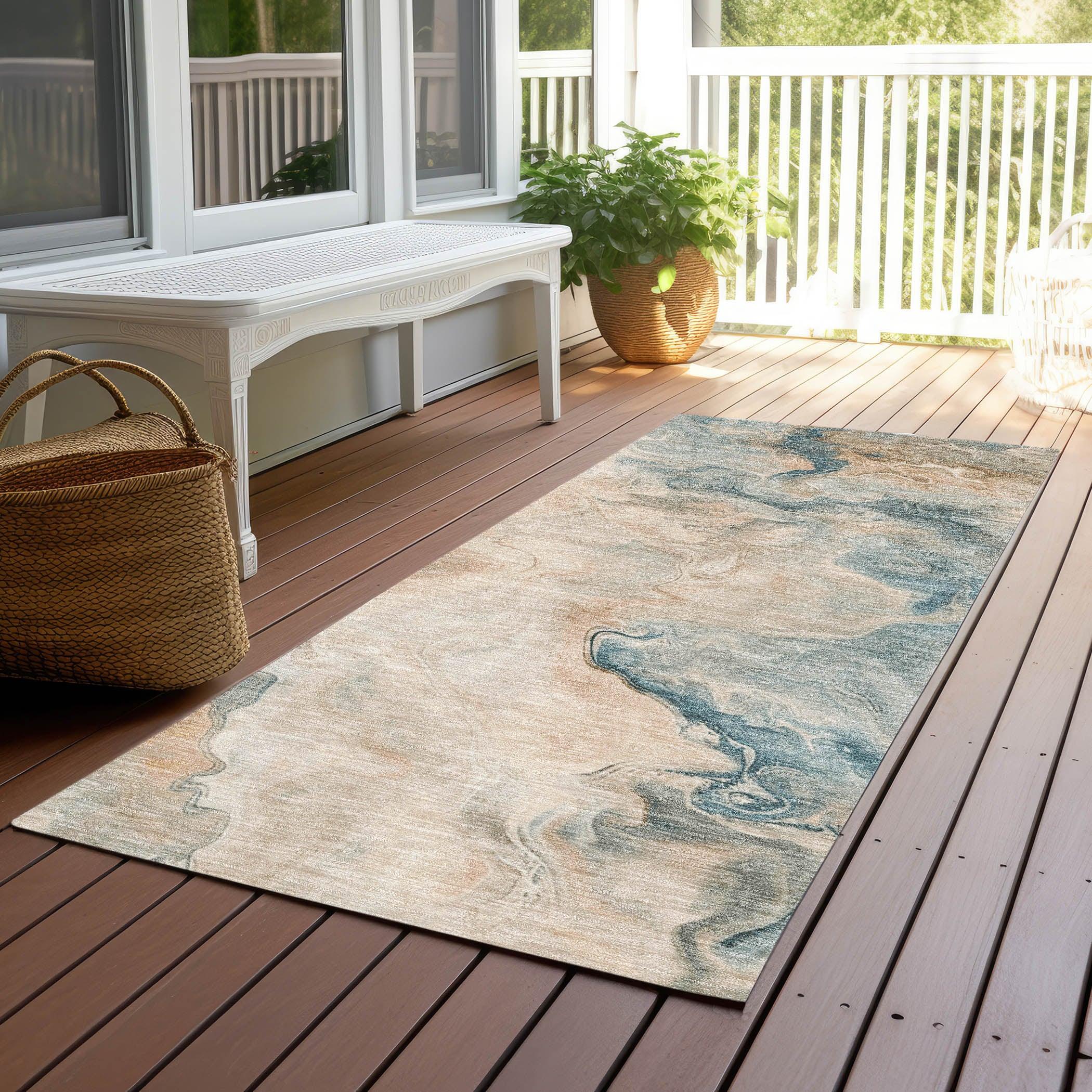 LOOMLAN Rugs Caelanor Teal Washable Indoor-Outdoor Rug